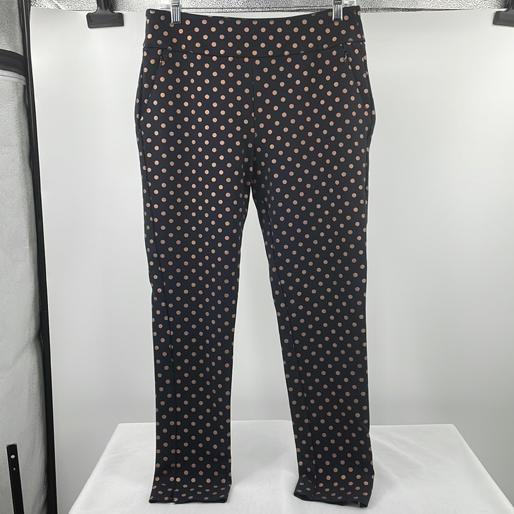 Soft Surroundings Ponte Pull On Metallic bronze Dot Ankle Pants Size Medium